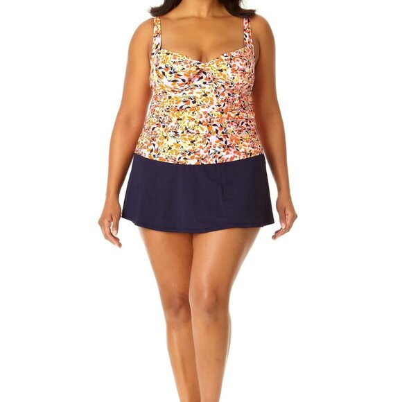 NWT Anne Cole Women's Twist Front Underwire Tankini Top 20W-24W $100 LLL265 - Picture 2 of 6